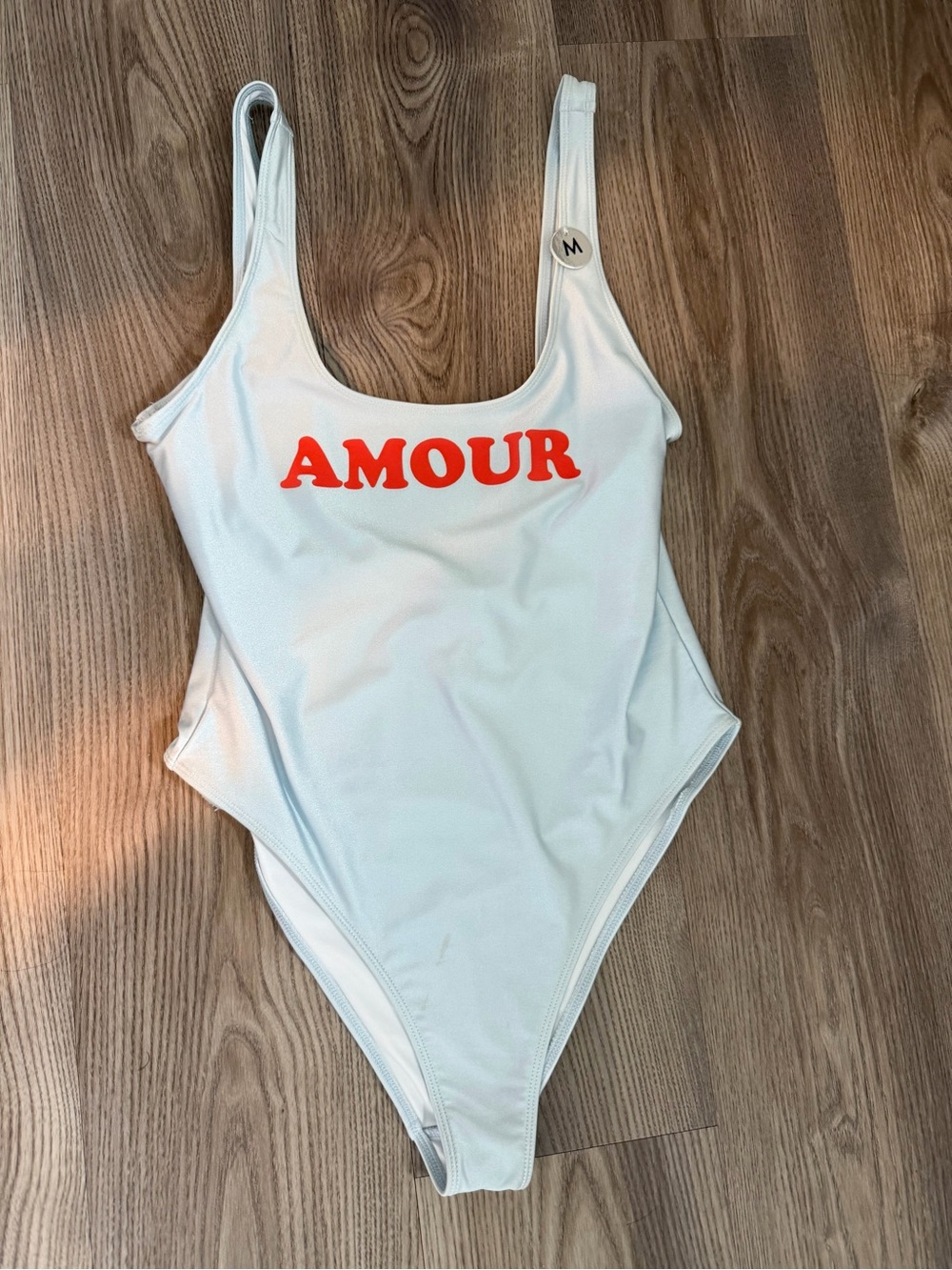 Light blue 'Amour' One-Piece Swimsuit with Red Logo